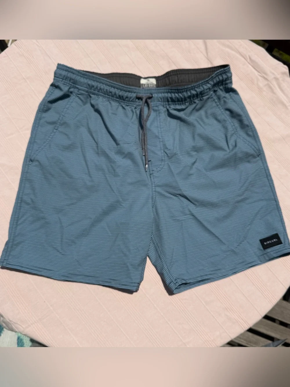 Rip Curl Blue and Black Striped Swim Trunks